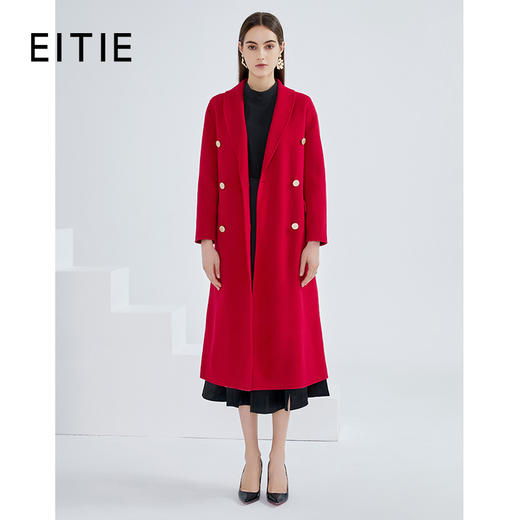 EITIE爱特爱春季新款时尚气质双排扣收腰长款羊毛呢大衣外套6114801 商品图0
