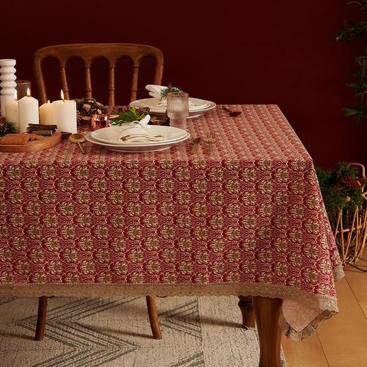 红色节日新年圣诞方桌布蕾丝边餐桌布艺 商品图1