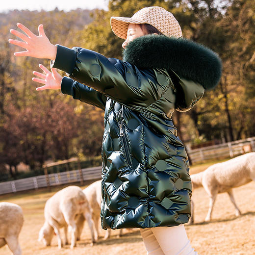 【童装】. *童装羽绒服女童中长款加厚大码真毛领中大童外套潮 商品图0