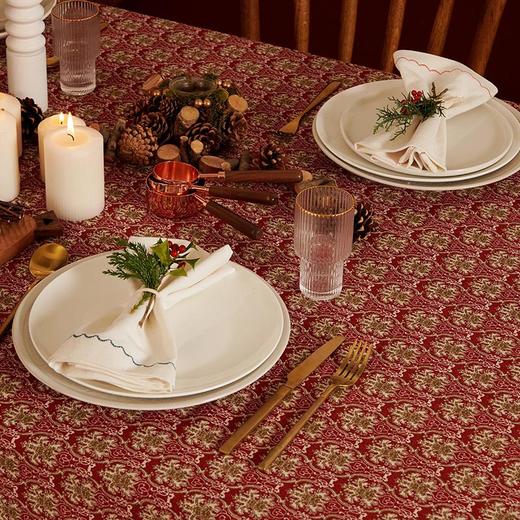 红色节日新年圣诞方桌布蕾丝边餐桌布艺 商品图3
