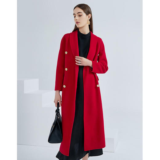EITIE爱特爱春季新款时尚气质双排扣收腰长款羊毛呢大衣外套6114801 商品图6