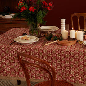 红色节日新年圣诞方桌布蕾丝边餐桌布艺