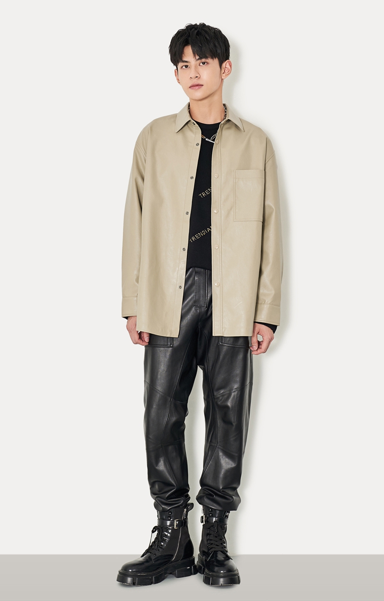 【5/5活动】trendiano潮牌 2020新款冬季男装中长款pu皮衣外套男3re