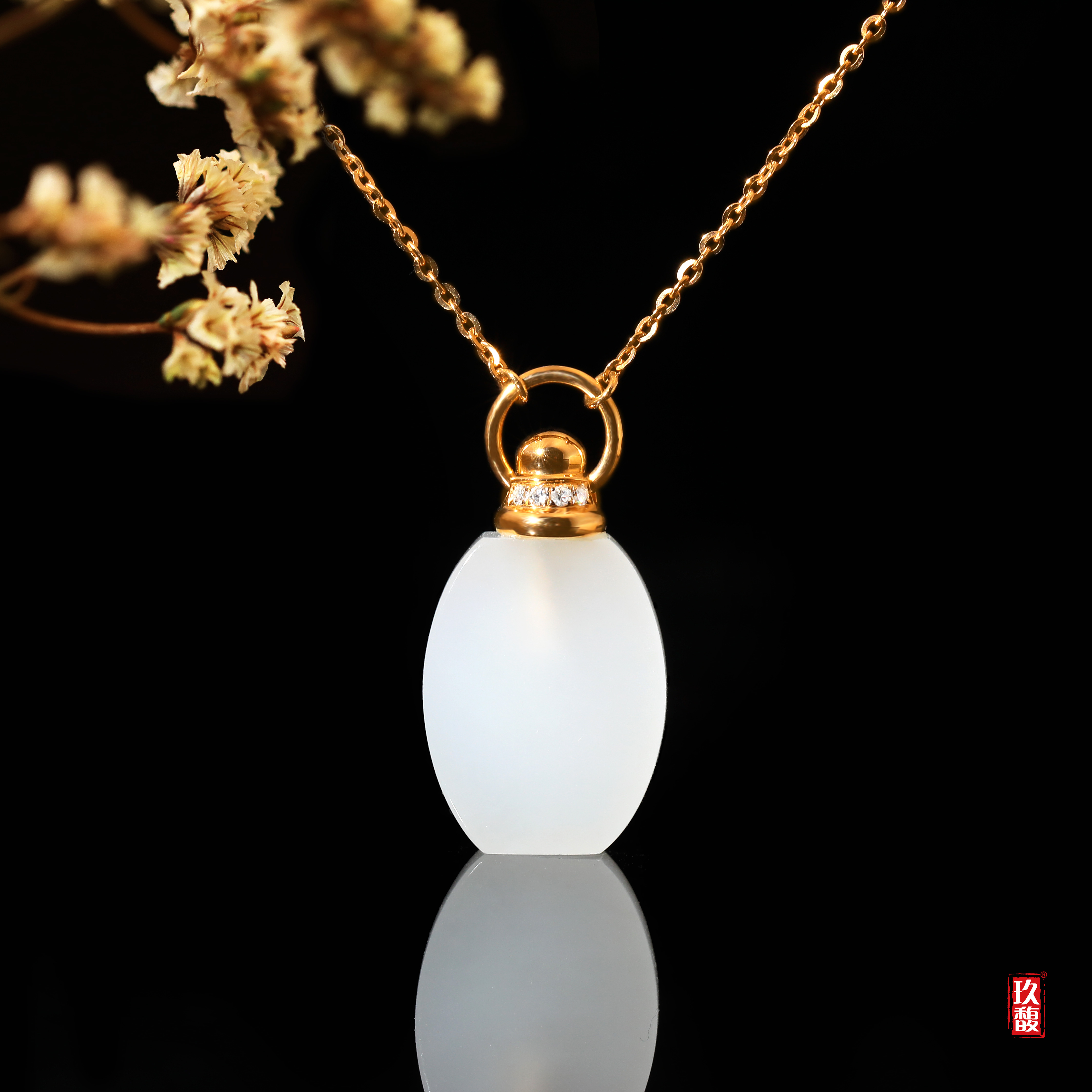 18K玫瑰金白玉项链-馨香四溢  12*16mm