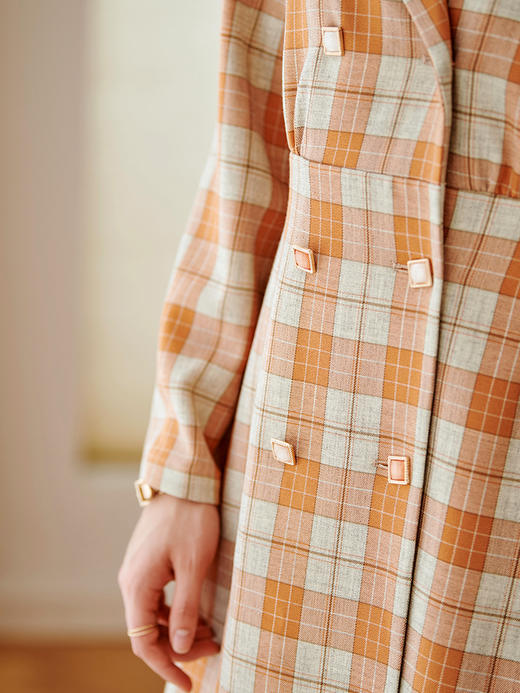 欧芮儿西格子连衣裙女新品复古优雅收腰显瘦中长款裙子 商品图2