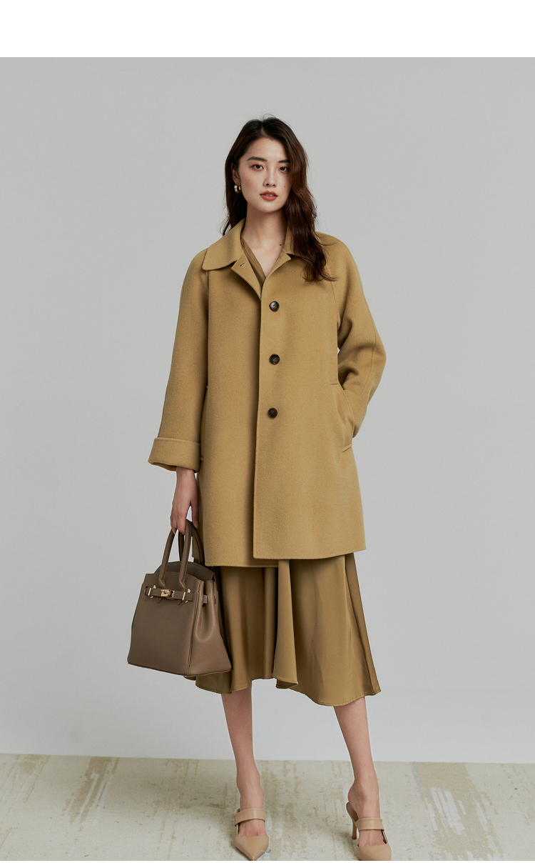 初棉澳洲羊毛100%纯羊毛毛呢大衣女复古翻领显瘦a型双面呢外套