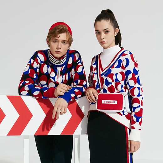 【5/5活动】乐卡克法国公鸡合作款毛衫蓝白红配色编织套头毛衣男
