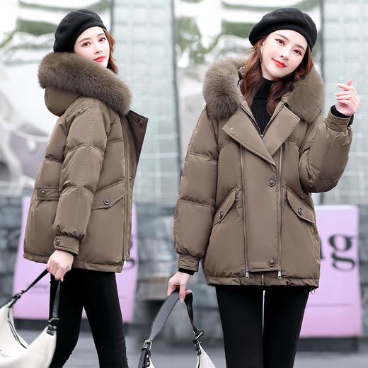 时尚气质，翻领大毛领连帽保暖舒适短款羽绒服HR-YIXG8092 商品图2