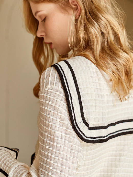 欧芮儿海军领开衫针织衫女新款套头宽松打底衫女内搭上衣 商品图1