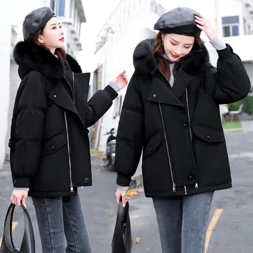 时尚气质，翻领大毛领连帽保暖舒适短款羽绒服HR-YIXG8092 商品图1