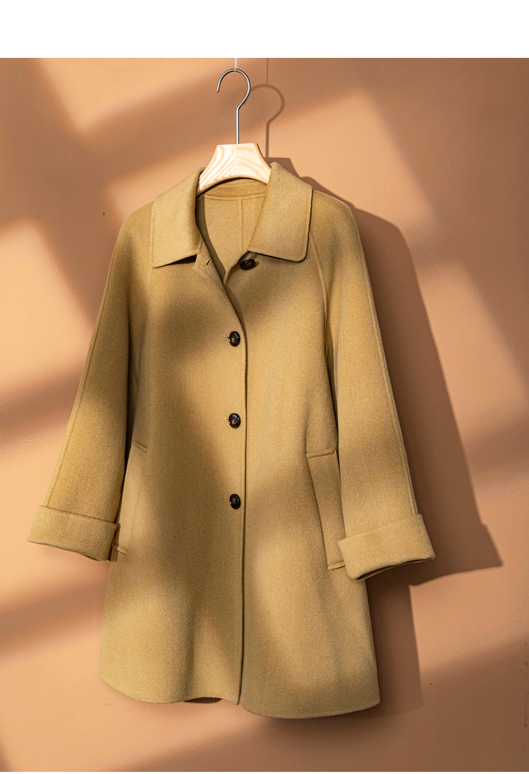 初棉澳洲羊毛100%纯羊毛毛呢大衣女复古翻领显瘦a型双面呢外套