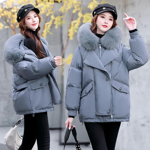 时尚气质，翻领大毛领连帽保暖舒适短款羽绒服HR-YIXG8092 商品图3