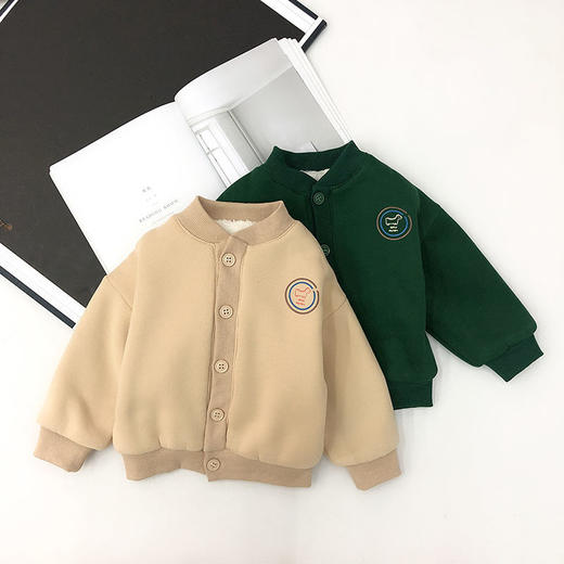男宝宝加绒外套秋冬款男童棒球服外套外穿中小童卡通加绒卫衣洋气 商品图1