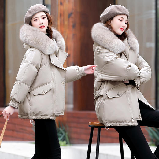 时尚气质，翻领大毛领连帽保暖舒适短款羽绒服HR-YIXG8092 商品图0