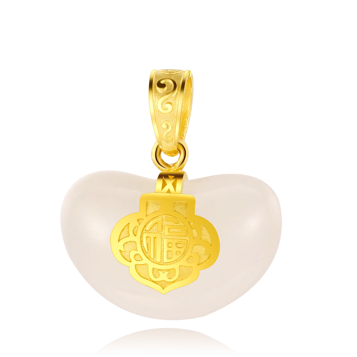 足金和田玉吊坠·如意福元宝 - 汇福呈祥黄金珠宝钻石高端定制中心