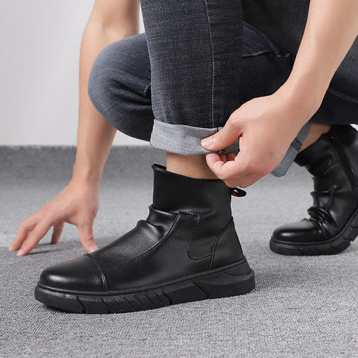 马丁靴男春秋冬季加绒男士休闲皮鞋男高帮鞋子男韩版潮流时尚短靴 商品图3