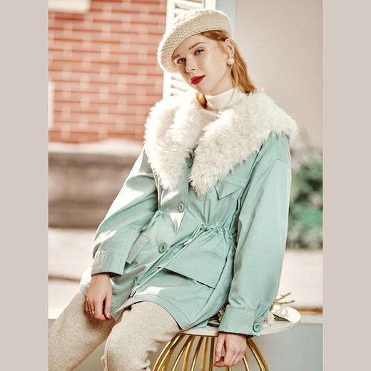 欧芮儿2021冬季新款可拆卸毛领抽绳收腰显瘦羽绒服女派克翻领外套 商品图1