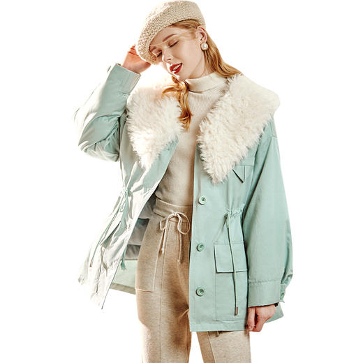 欧芮儿2021冬季新款可拆卸毛领抽绳收腰显瘦羽绒服女派克翻领外套 商品图3