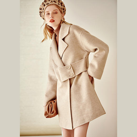 欧芮儿中长款双面呢过膝外套女冬季新款小众设计感羊毛呢大衣 商品图1