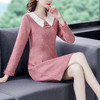 HT-6799秋冬新款气质显瘦粉色长袖毛呢连衣裙YY 商品缩略图1