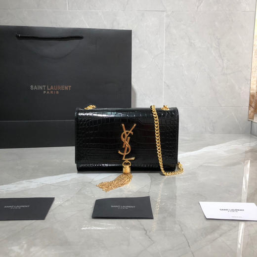 经典款KATE包黑色鳄鱼纹金扣（有流苏） 商品图0