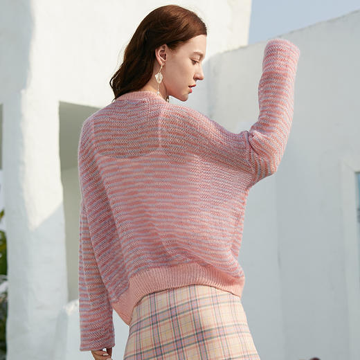 欧芮儿年春新款长袖慵懒风粉色毛衣女套头宽松内搭毛针织衫 商品图2