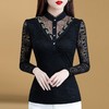 2020新款蕾丝女上衣薄款黑色修身加绒打底衫女长袖立领小衫 YX7028 商品缩略图0