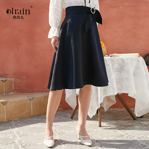欧芮儿新款高腰显瘦半身裙女中长款复古简约包臀裙a字裙 商品图0