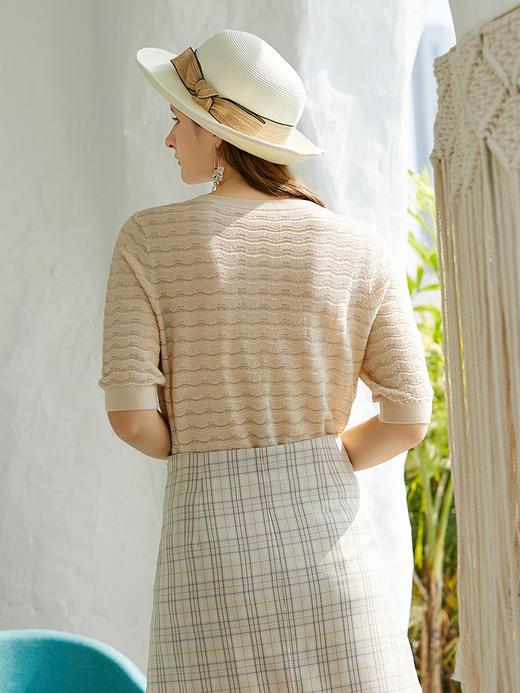 欧芮儿新款圆领短袖毛针织衫女内搭打底肌理气质上衣 商品图1