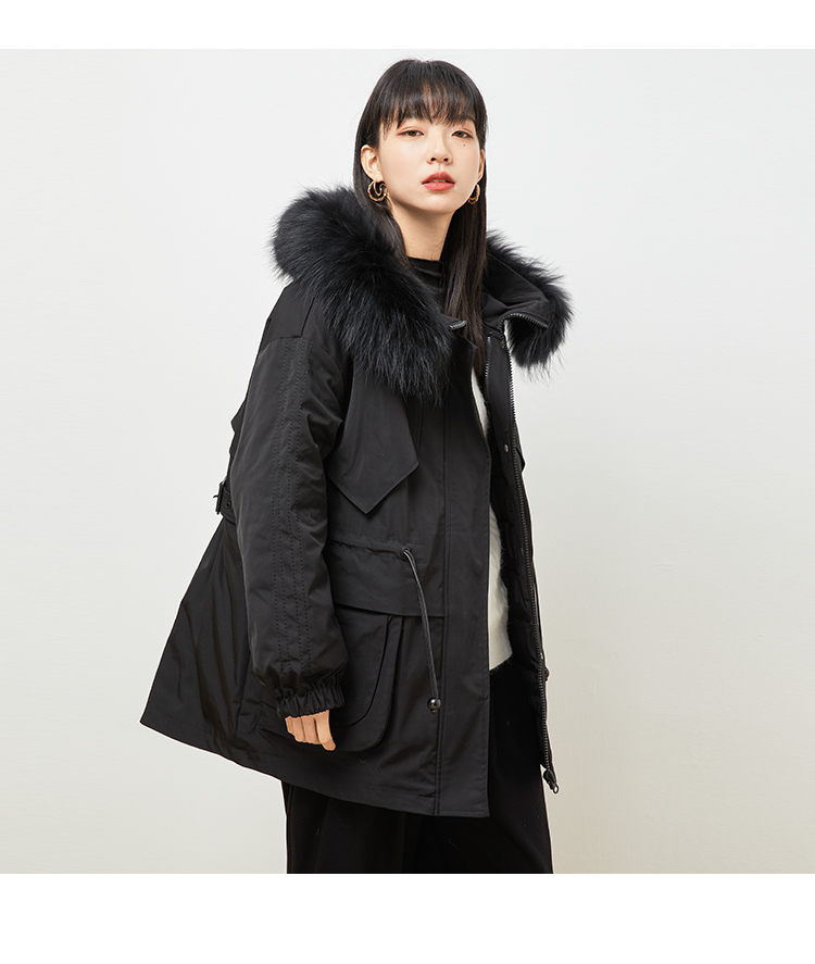 gcrues短款毛领羽绒服2020年新款冬韩版连帽黑色派克服收腰小个子g2d