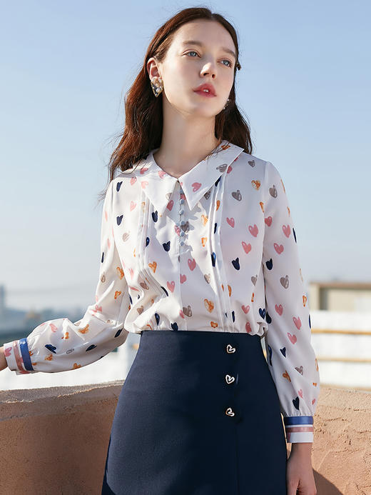 欧芮儿年新款长袖印花雪纺衬衫设计感小众衬衣内搭打底 商品图1