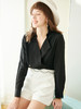 欧芮儿新款长袖黑色V领衬衫女修身显瘦衬衣双排扣上衣 商品缩略图0