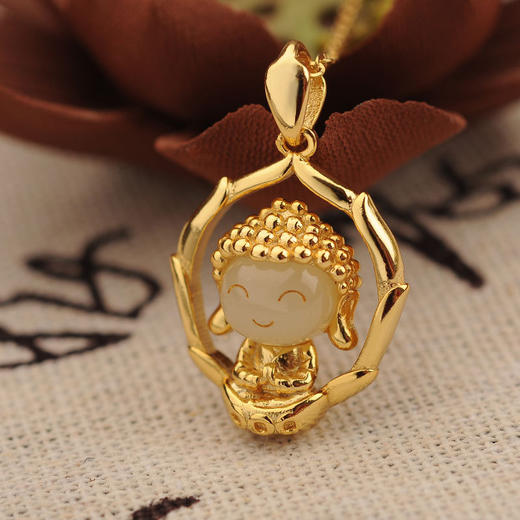 AHCI S925银镶嵌和田玉宝宝佛挂坠 AHCI0002 商品图1