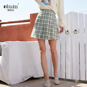 欧芮儿春季新款百褶格子半身裙女修身显瘦A字裙时尚气质短裙