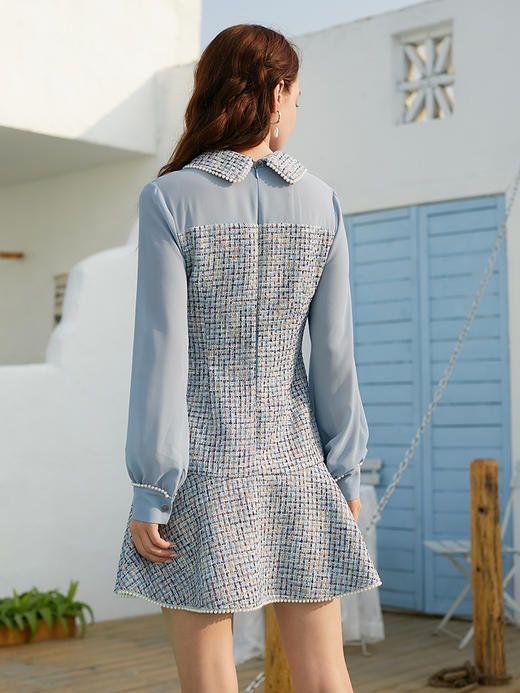 欧芮儿春夏新款长袖雪纺小香风连衣裙女中长款气质鱼尾裙 商品图2