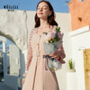欧芮儿春季新款方领拼接长袖连衣裙女中长款系带收腰a字裙 商品缩略图0