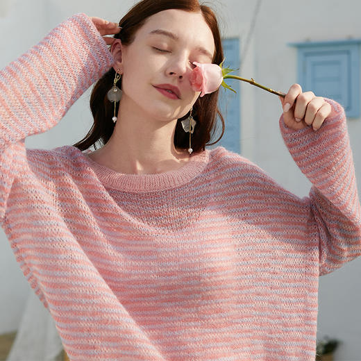 欧芮儿年春新款长袖慵懒风粉色毛衣女套头宽松内搭毛针织衫 商品图3