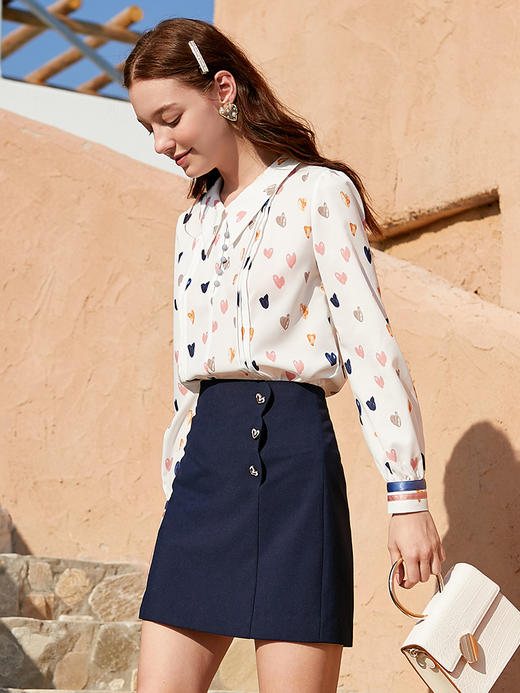 欧芮儿年新款长袖印花雪纺衬衫设计感小众衬衣内搭打底 商品图0