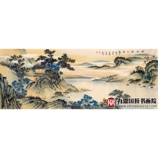 侯志明《舟行绿水间》68*178cm 山水横幅作品 茶室/客厅挂画 商品图1