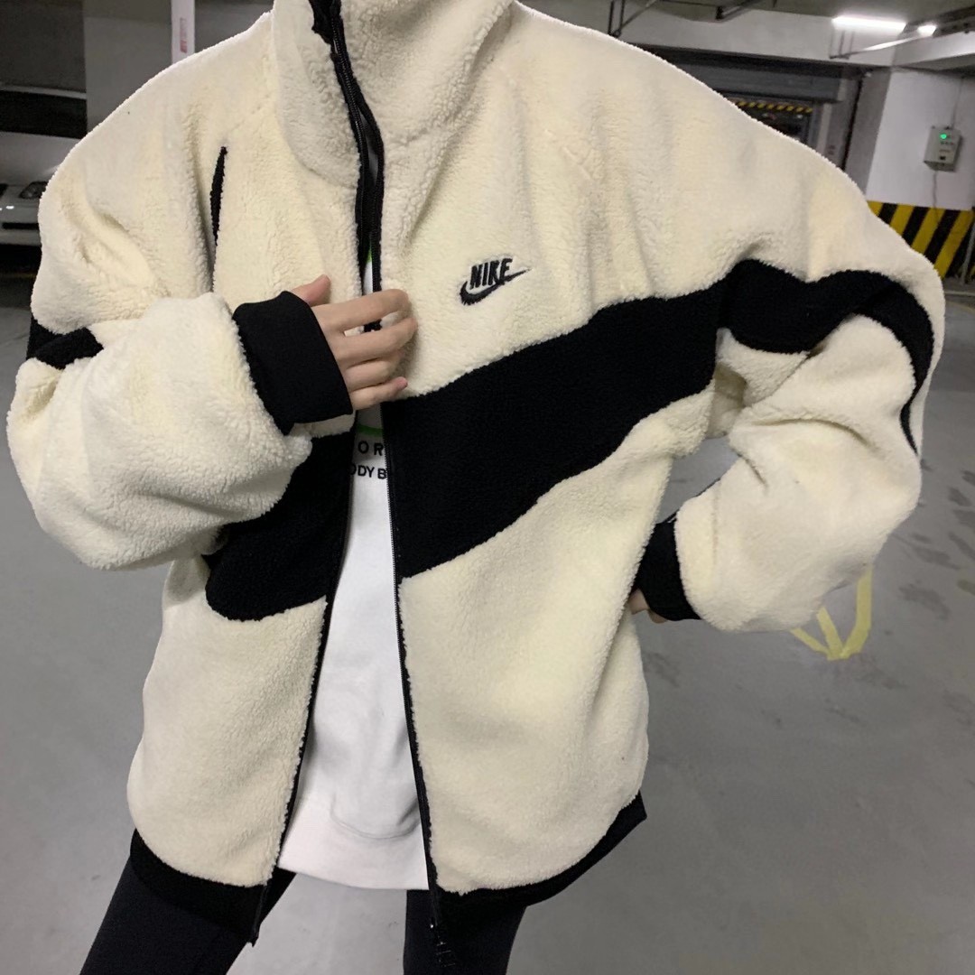 nike耐克冬季羊羔毛绒双面穿情侣款宽松休闲棉服外套