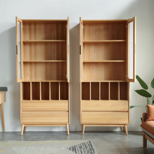 596#书桌书房家具组合储物书架展示柜榉木置物架实木书柜