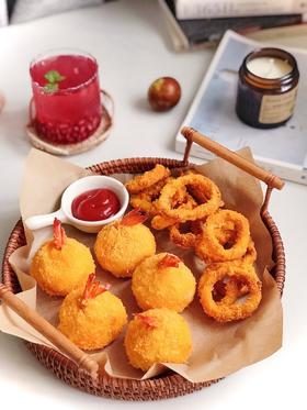 🎅🏻圣诞限定丨豪华版小吃拼盘：爆浆凤尾虾球＋炸鱿鱼圈