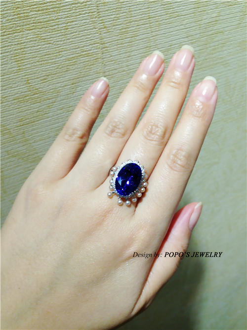 【2021年第一道彩虹】18K白金坦桑石珍珠戒指 商品图7