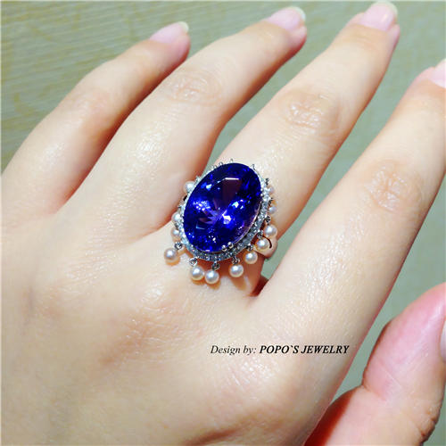 【2021年第一道彩虹】18K白金坦桑石珍珠戒指 商品图2