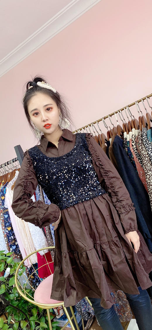 775亮片褶皱衬衫裙 - 沈阳五爱欣欣服饰
