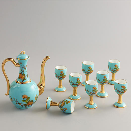 国瓷永丰源夫人瓷西湖蓝10头酒具 商品图0