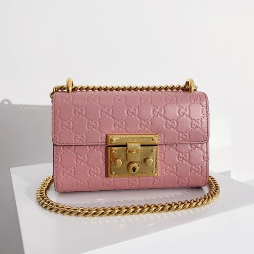 Gucci 粉色 印花logo 小号 牛皮 padlock 商品图0