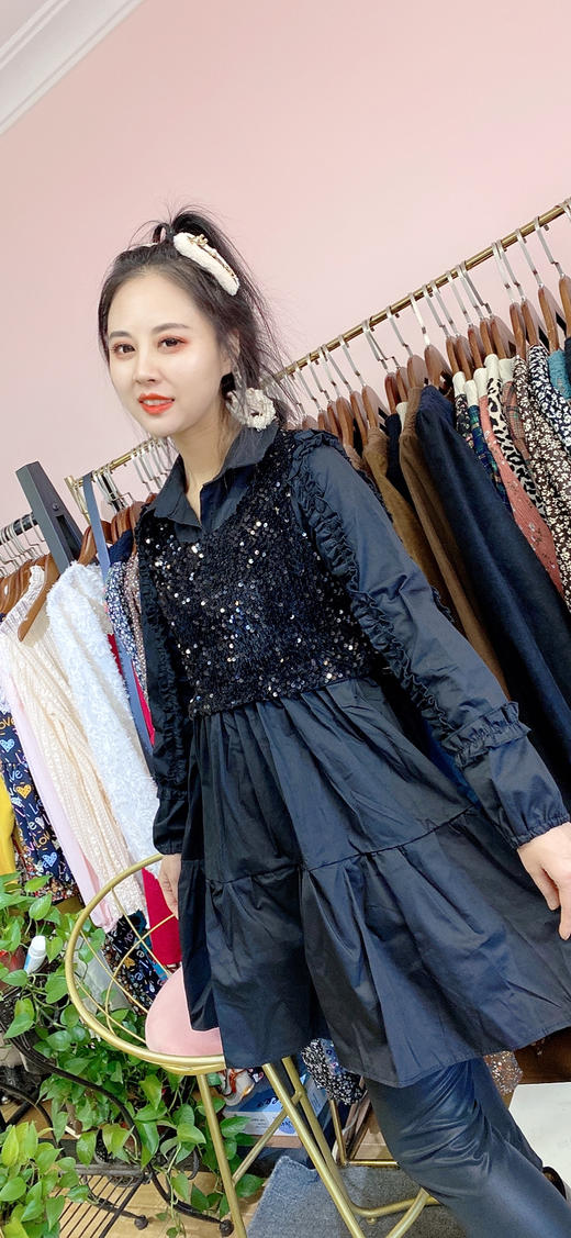 775亮片褶皱衬衫裙 - 沈阳五爱欣欣服饰