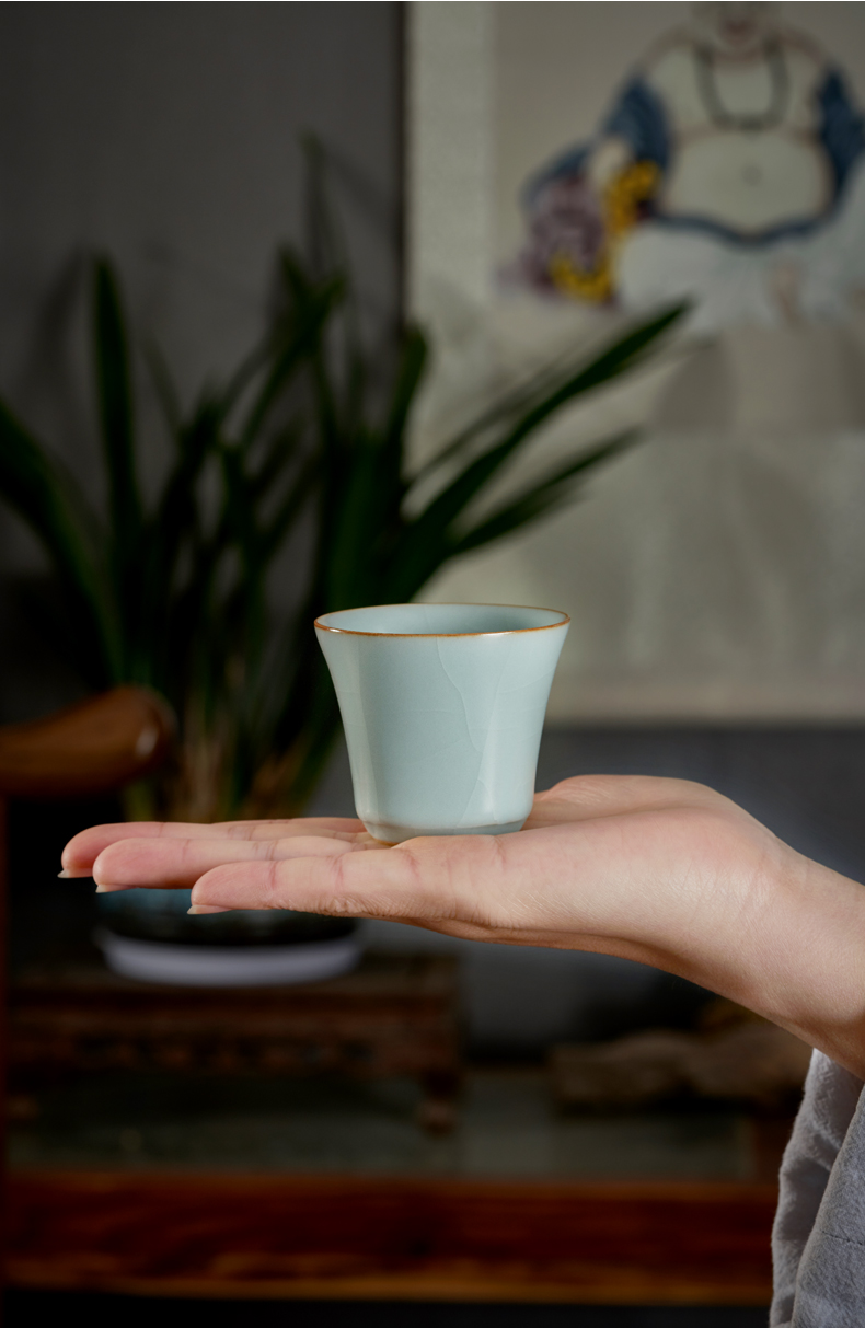 台湾丰子 天青高圆方杯 汝窑茶杯品茗杯主人杯陶瓷功夫茶具单杯汝瓷