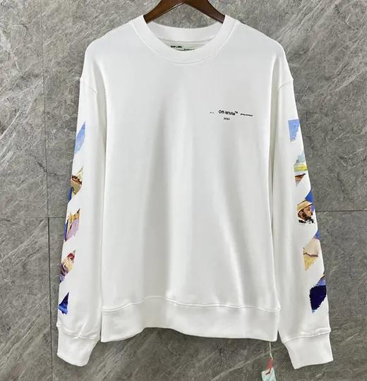 新款潮牌off-ow-os-white 莫奈油画直喷圆领男女卫衣休闲情侣外套